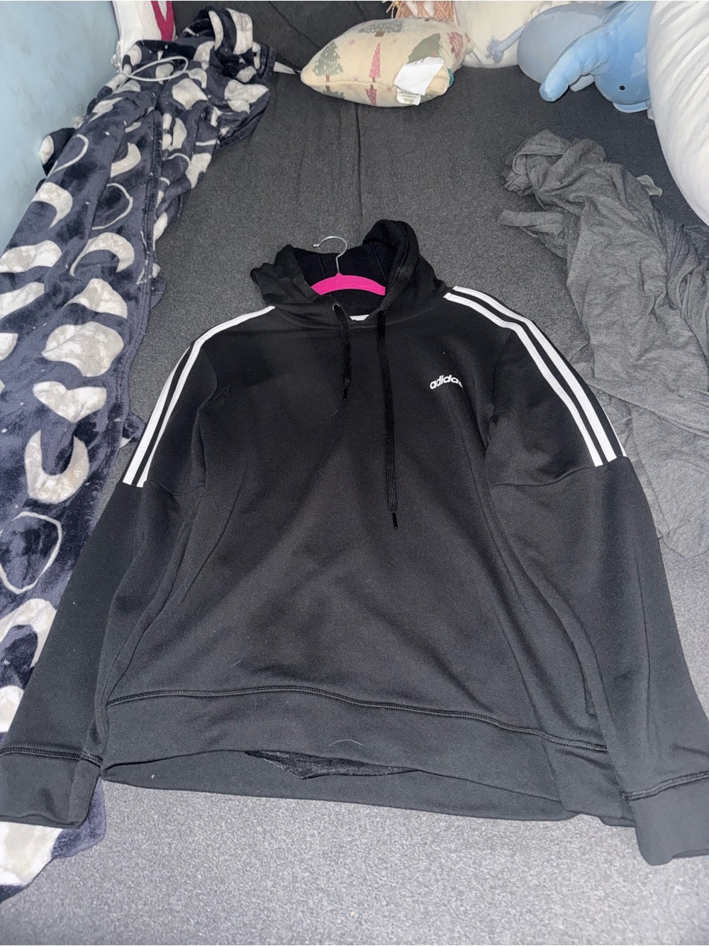 Adidas Black Hoodie with White Stripes